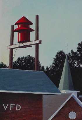 Gary Freeman's VFD, acrylic painting on canvas based on the old Crouse, NC, volunteer fire department